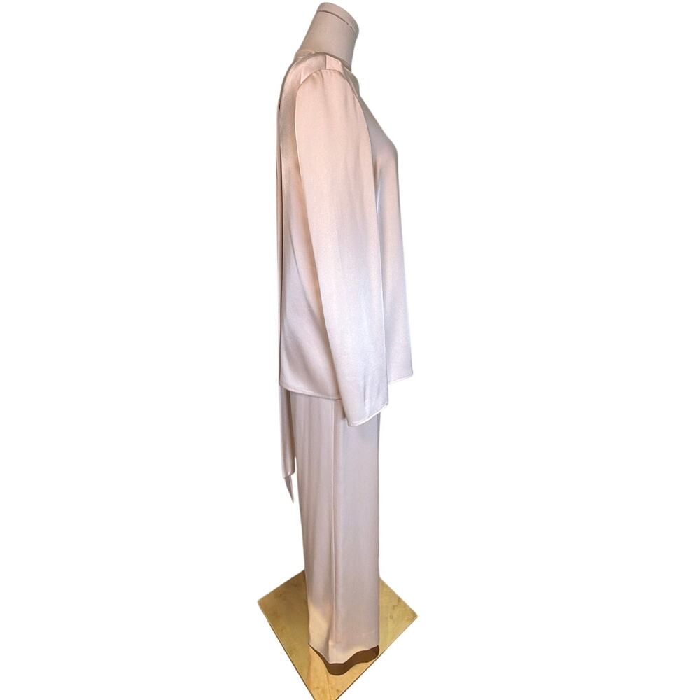 St. John Champagne Liquid Satin Kate Pants & Scarf Back Blouse Set 0/XS Cocktail - Picture 4 of 14